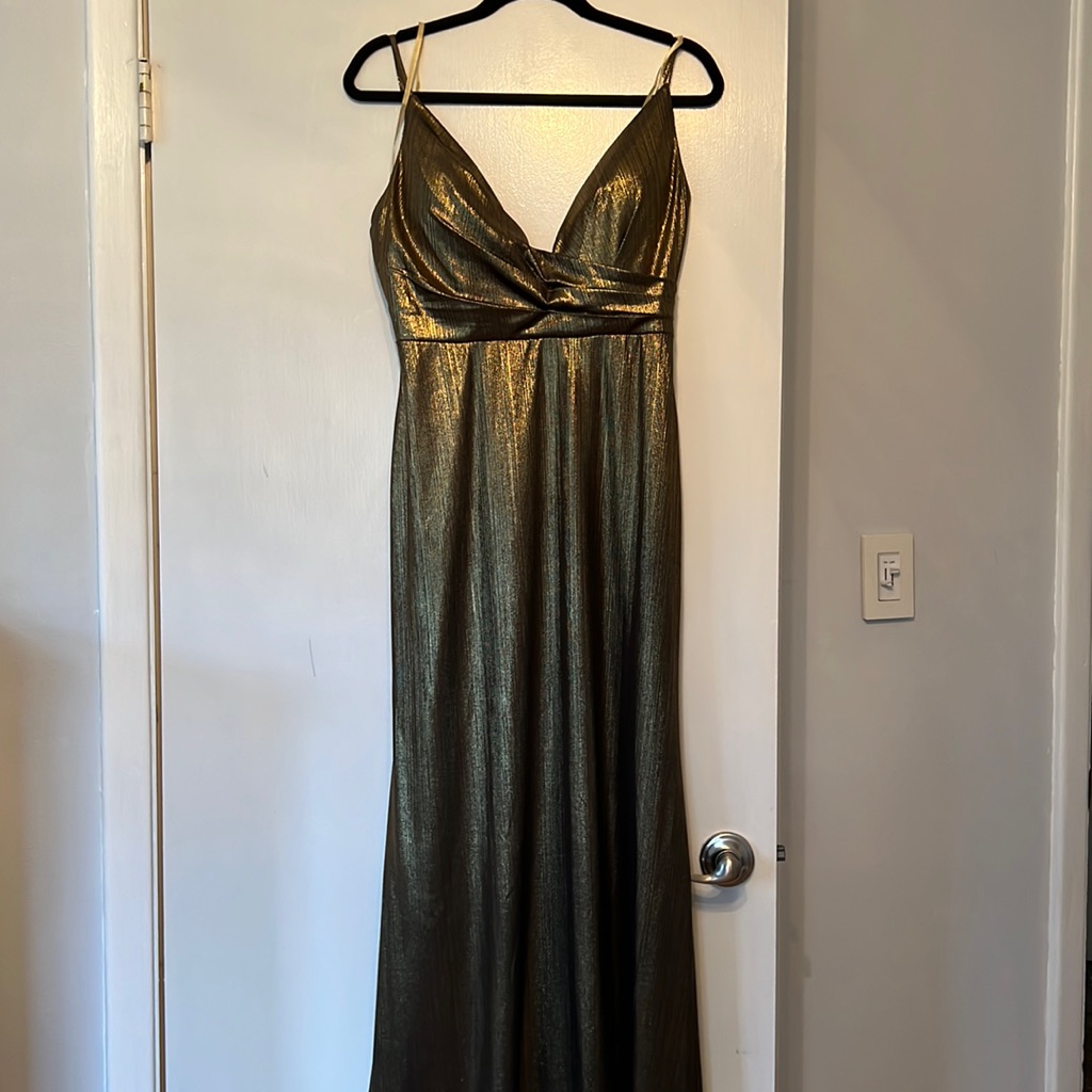 Ieena For Mac Duggal Metallic Column Gown, Size 8 (*Altered) Like New